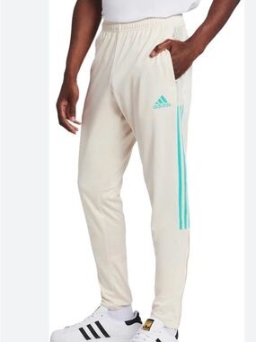 adidas Men’s Cream Track Pants with Teal Stripes